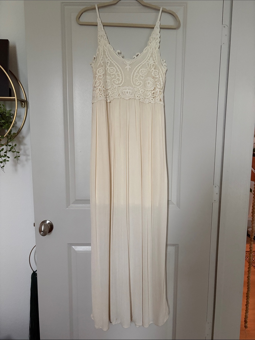 Altar'd State Cream Lace Bodice Maxi Dress with Spaghetti Straps
